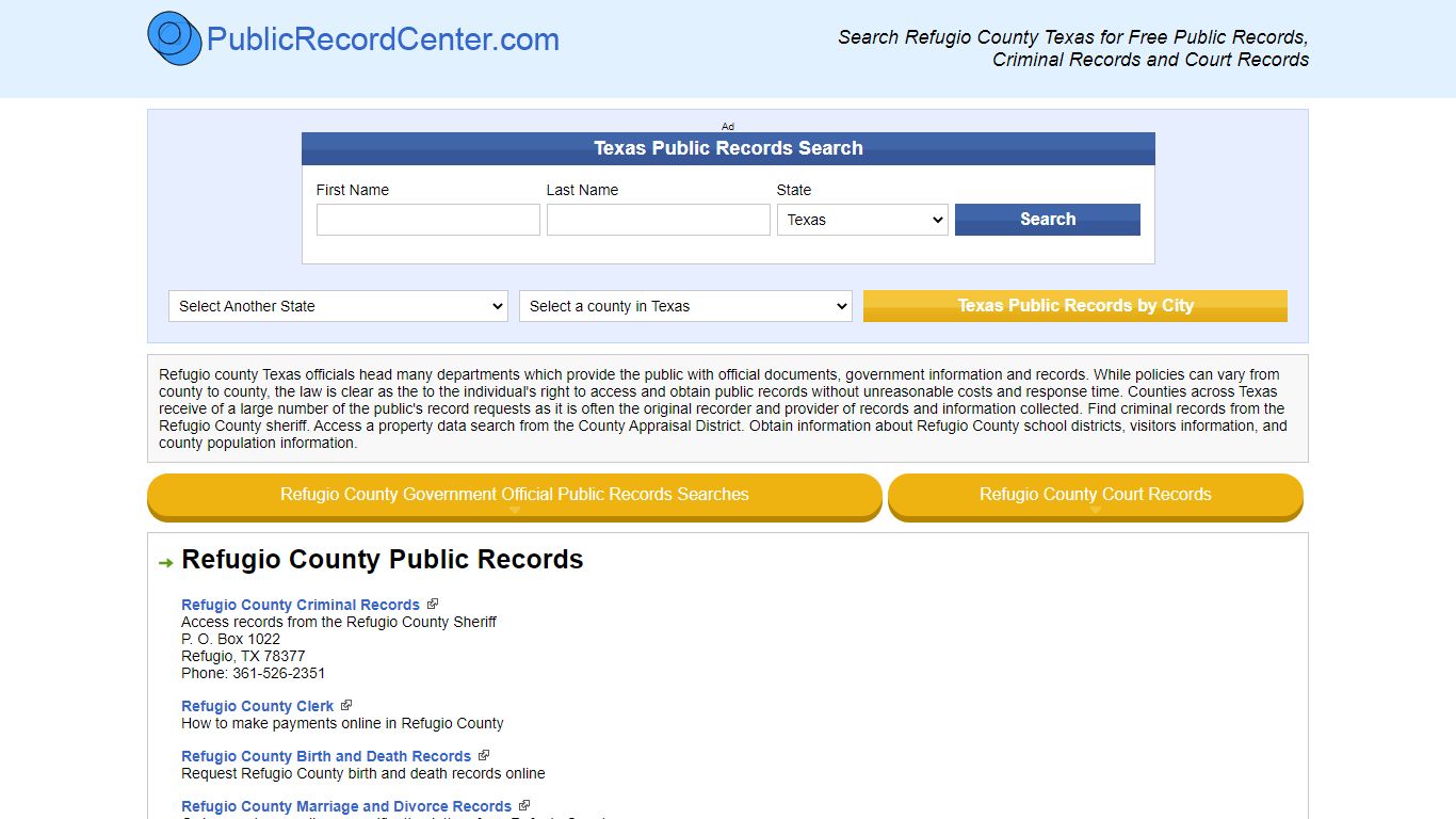 Refugio County Texas Free Public Records - Court Records ...