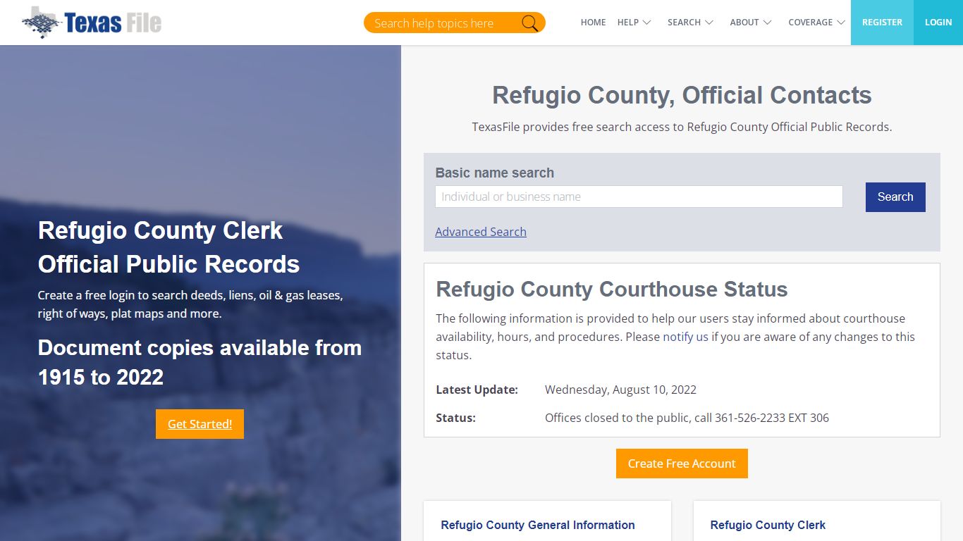 Refugio County Clerk Official Public Records | TexasFile